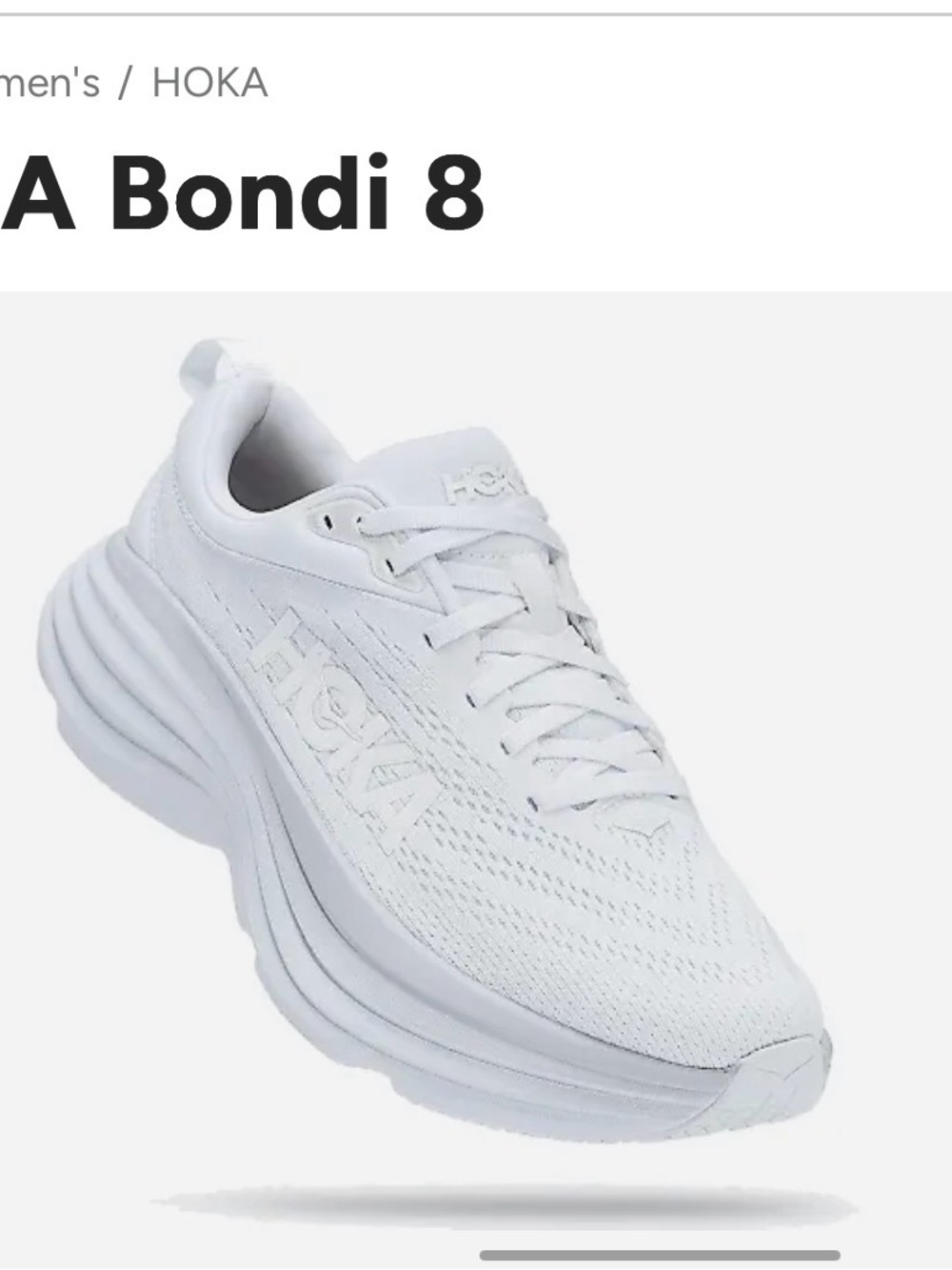 Hoka One One Bondi 8 Women’s Running Shoe — White